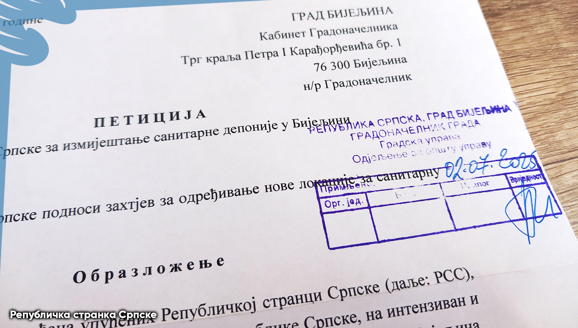 dokument na kojem je navedena sadrzina peticije